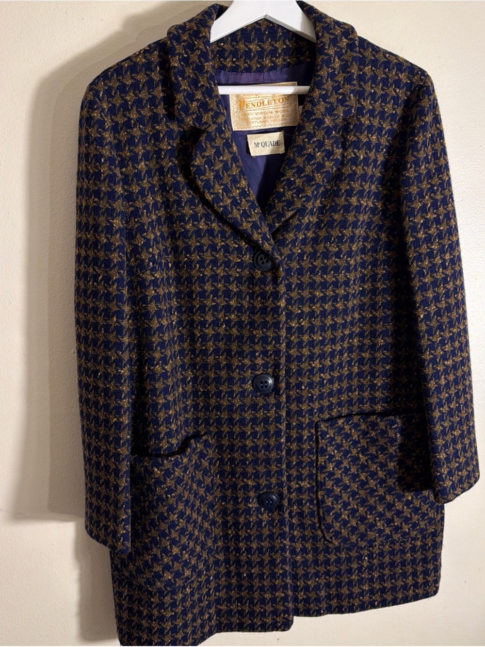 Vintage Pendleton Blazer/ Skirt Suit Brown Houndstooth Tweed Wool Sz L Petite